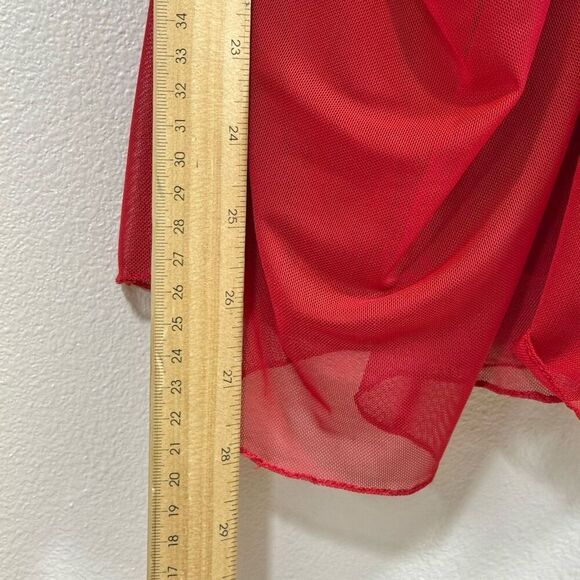 Tadashi Shoji Red Asymmetrical Ruched Mesh Draped Dress Women's XS - Picture 8 of 10